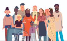 Illustrazione che mostra un gruppo di persone multirazziale